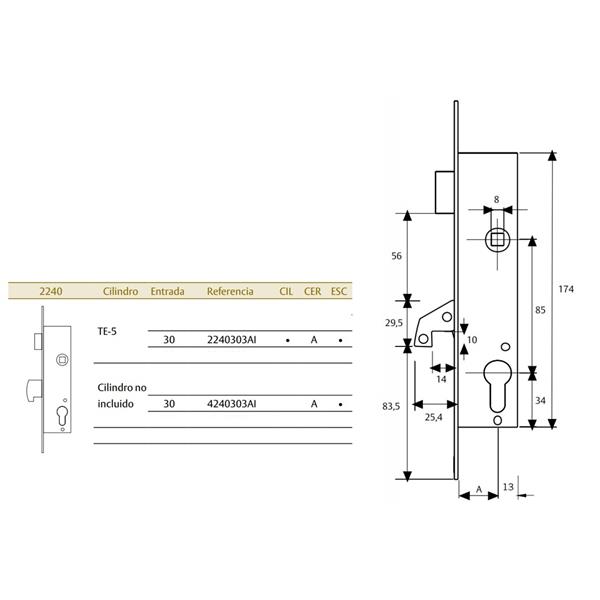 CERRADURA TESA GANCHO 2240-303AI