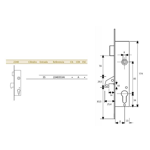 CERRADURA TESA GANCHO 2240-353AI